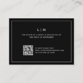 Tarjeta Pequeña Monograma simple negro Código QR Boda elegante RSV