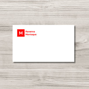 Tarjeta Pequeña Monograma Simple Neon Rojo Personalizado Script 