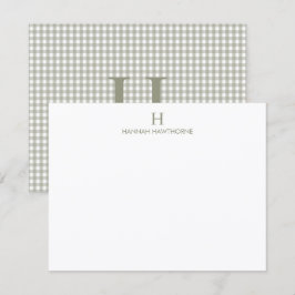 Tarjeta Pequeña Monograma Simple Personalizado Verde Salvia Gingha