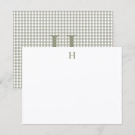 Tarjeta Pequeña Monograma Simple Personalizado Verde Salvia Gingha