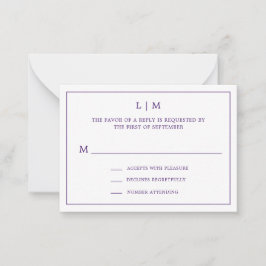 Tarjeta Pequeña Monograma simple púrpura Elegante Mini Boda RSVP