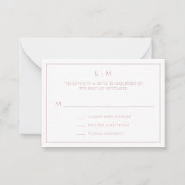 Tarjeta Pequeña Monograma simple rosa claro Mini Wedding RSVP