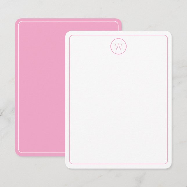 Tarjeta Pequeña Monograma simple rosa y blanco (Anverso / Reverso)