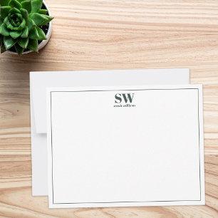 Tarjeta Pequeña Monograma simple verde moderno personalizado