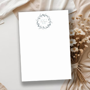 Tarjeta Pequeña Monograma simple y elegante de laurel floral