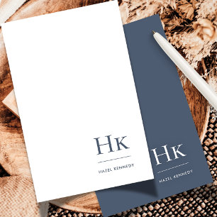 Tarjeta Pequeña Monograma Social Notecard Naval Profesional Blanco