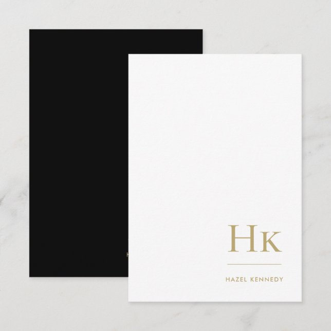 Tarjeta Pequeña Monograma Social Notecard Profesional Black Gold (Anverso / Reverso)