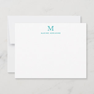 Tarjeta Pequeña Monograma Verde azulado Verde Simple Clásico Forma