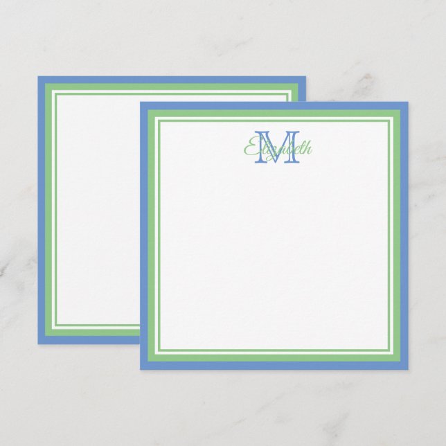 Tarjeta Pequeña Monograma verde azulado y verde sabio (Anverso / Reverso)