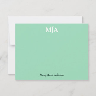Tarjeta Pequeña Monograma verde de menta 3 tres letras Iniciales M