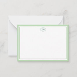 Tarjeta Pequeña Monograma verde elegante minimalista con dos borde