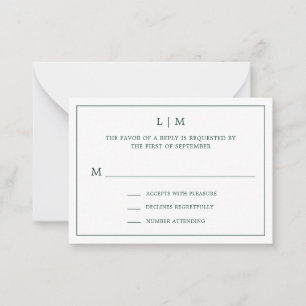 Tarjeta Pequeña Monograma verde forestal simple Mini boda RSVP