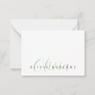 Tarjeta Pequeña Monograma verde Minimalista moderno