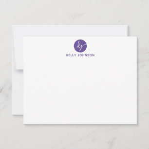 Tarjeta Pequeña Monograma violeta morado Circulo elegante Girly