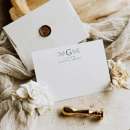 Tarjeta Pequeña Monograma y nombre botánicos en verde salvia elega