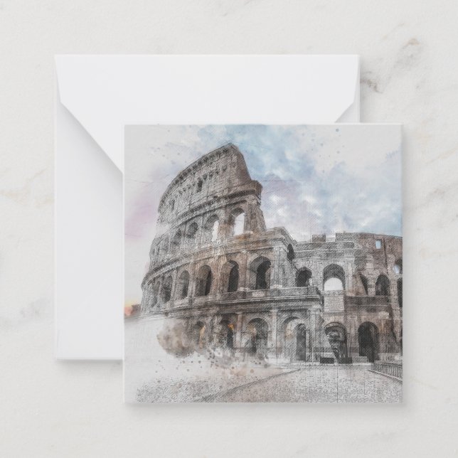 Tarjeta Pequeña Monograma y nombre Colosseo acuático Roma Italia (Anverso)