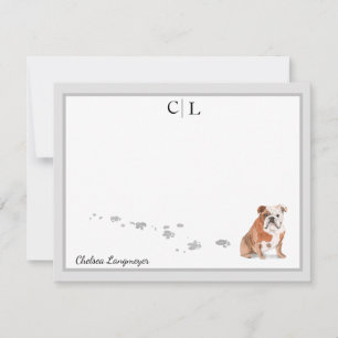 Tarjeta Pequeña Monograma y nombre de la frontera gris del perro d