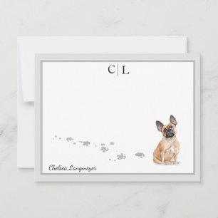 Tarjeta Pequeña Monograma y nombre de la frontera gris del perro d