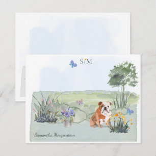 Tarjeta Pequeña Monograma y nombre de la mariposa de perro de Bull