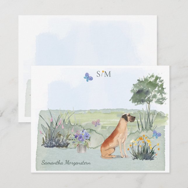 Tarjeta Pequeña Monograma y nombre de la mariposa del perro del gr (Anverso / Reverso)