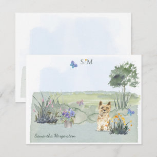 Tarjeta Pequeña Monograma y nombre de mariposa de Cairn Terrier