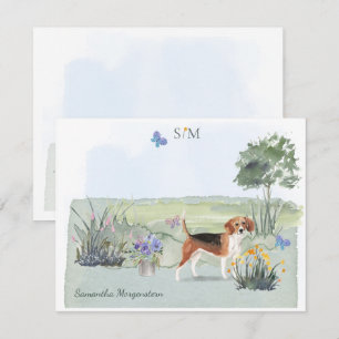 Tarjeta Pequeña Monograma y nombre de mariposa de perro beagle