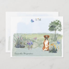 Tarjeta Pequeña Monograma y nombre de mariposa de perro con cola