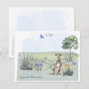 Tarjeta Pequeña Monograma y nombre de mariposa de perro lobo irlan