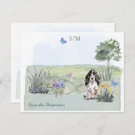 Tarjeta Pequeña Monograma y nombre de perro español Cocker negro