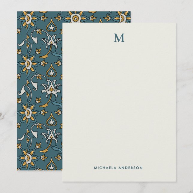 Tarjeta Pequeña Monograma y nombre del patrón floral moderno (Anverso / Reverso)