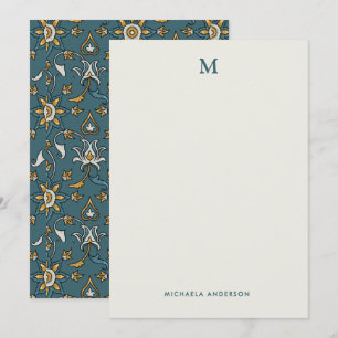 Tarjeta Pequeña Monograma y nombre del patrón floral moderno