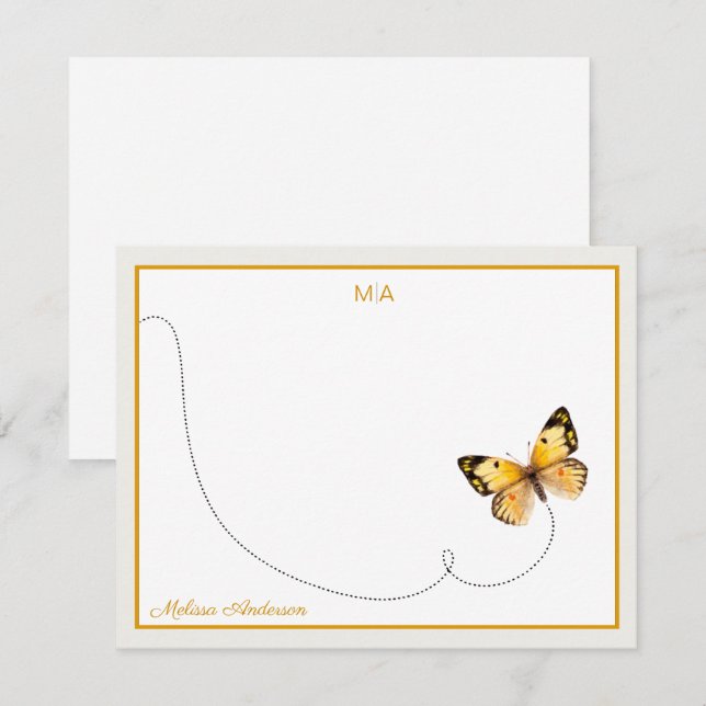 Tarjeta Pequeña Monograma y nombre del vuelo de la mariposa del Na (Anverso / Reverso)