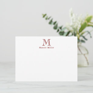 Tarjeta Pequeña Monograma y nombre inicial en ladrillo rojo mascul
