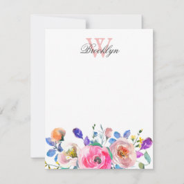 Tarjeta Pequeña Monogramación de hojas Verde azuladas moradas rosa