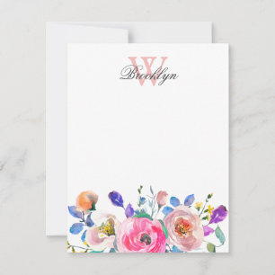 Tarjeta Pequeña Monogramación de hojas Verde azuladas moradas rosa