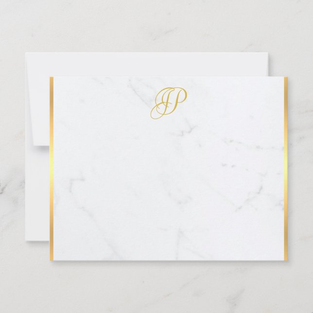 Tarjeta Pequeña Monogramado a mano Marble de oro moderno (Anverso)