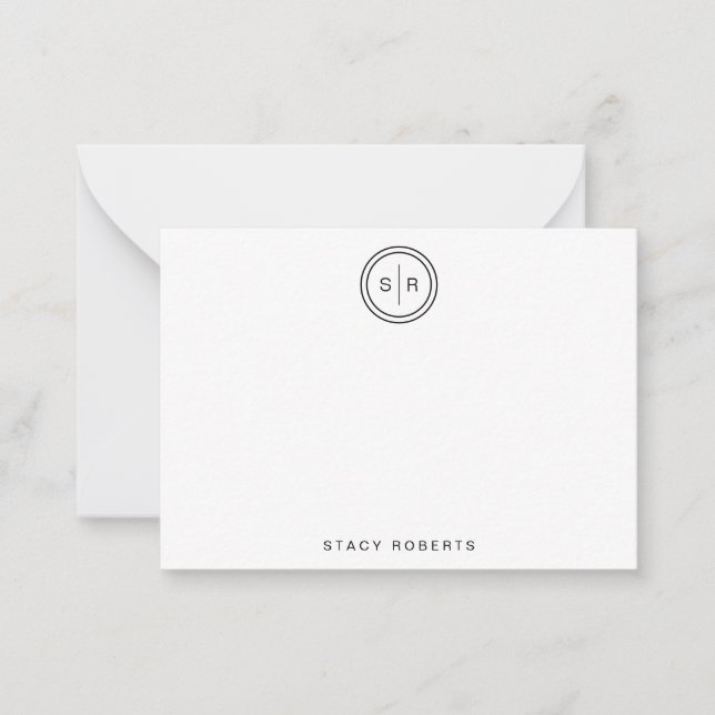 Tarjeta Pequeña Monogramado de círculo inicial simple negro 2 (Anverso)