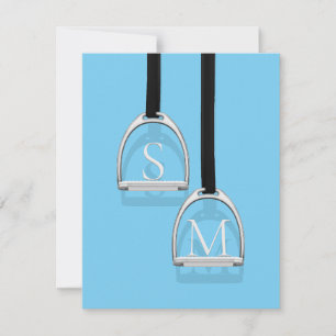 Tarjeta Pequeña Monogramado Stirrup Irons Blue Equestrian