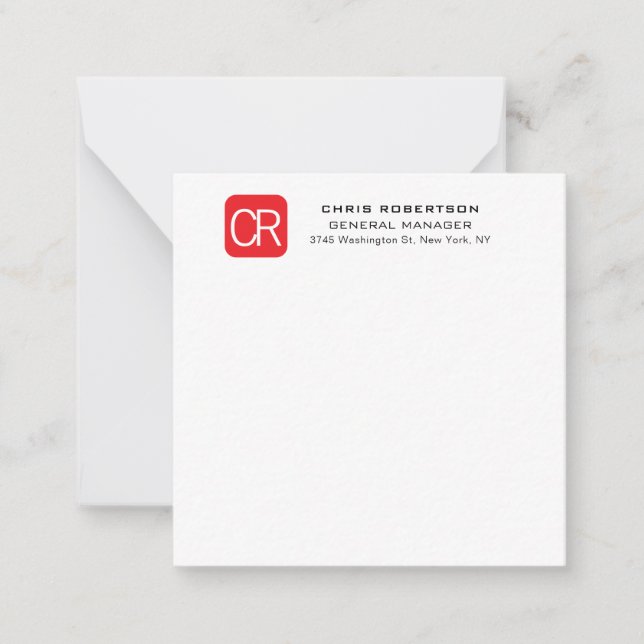 Tarjeta Pequeña Monogrammed Red White Professional Plain (Anverso)