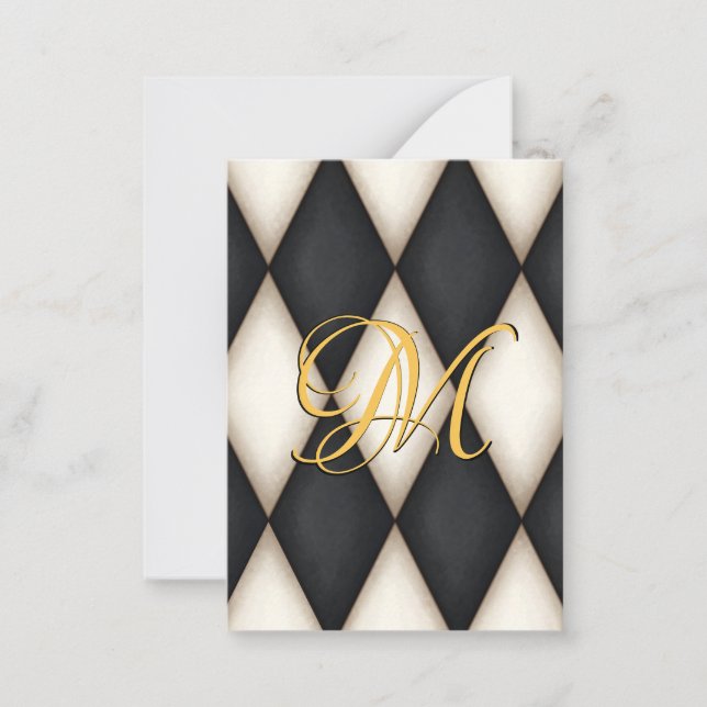 Tarjeta Pequeña Monogramo de la Faux Antique del Herlequin Blanco  (Anverso)