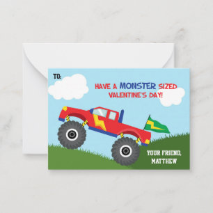 Tarjeta Pequeña Monster Camión Día de San Valentín niños con tarje