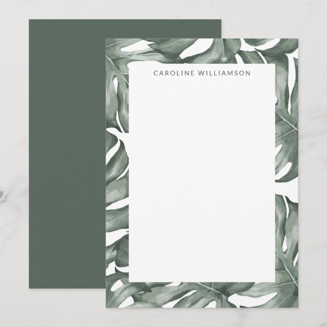 Tarjeta Pequeña Monstera Planta Botánica Personalizada Stationery (Anverso / Reverso)
