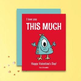 Tarjeta Pequeña Monstruo Lindo Feliz Día de San Valentín Aula