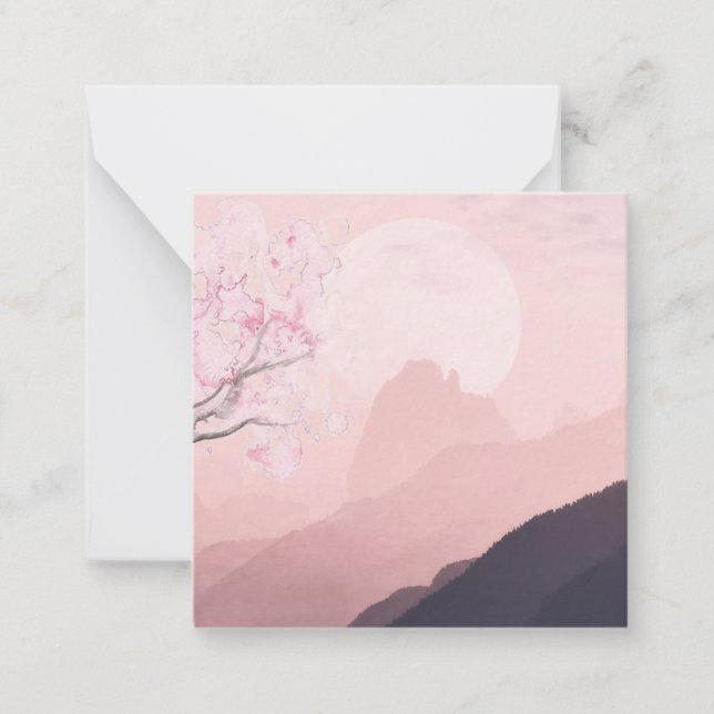 Tarjeta Pequeña Montañas Rosa Malva y Horizonte de Sol (Anverso)