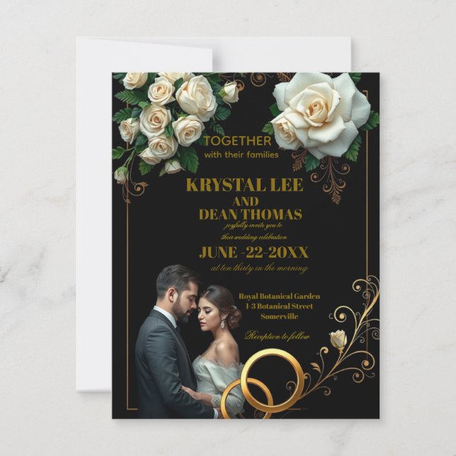 Tarjeta Pequeña Moody Black Burgundy Blush Floral Peonies Wedding  (Anverso)