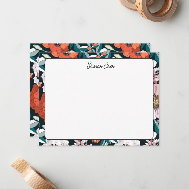 Tarjeta Pequeña Moody Floral Custom Name Stationery (Anverso/Reverso In Situ)