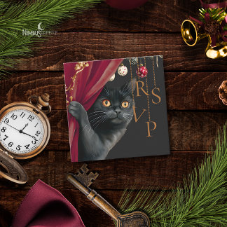 Tarjeta Pequeña Moody Gothic Black Cat Christmas QR RSVP Card
