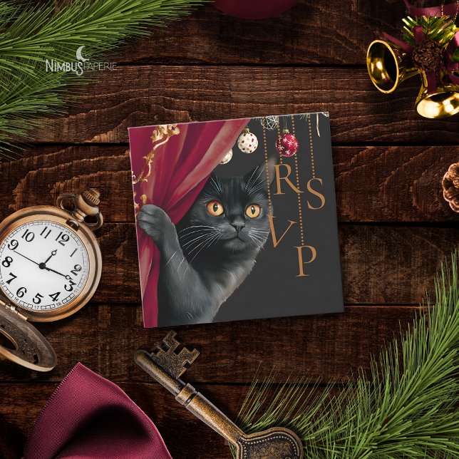 Tarjeta Pequeña Moody Gothic Black Cat Christmas QR RSVP Card (Subido por el creador)