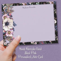 Moody Watercolor Floral Negro Rosa Personalizado