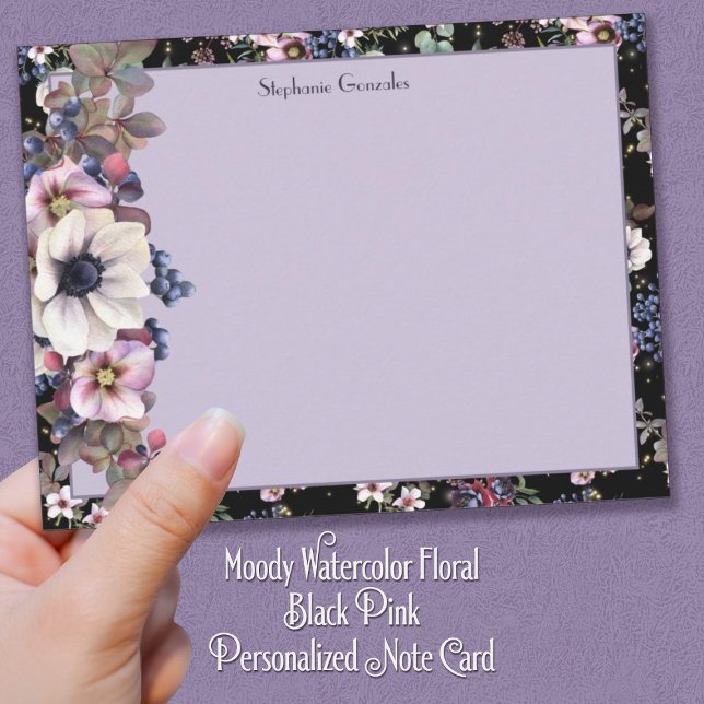 Tarjeta Pequeña Moody Watercolor Floral Negro Rosa Personalizado (Subido por el creador)